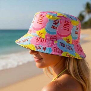 2/$30 Ladies Unisex Conversation Heart Bucket Hat